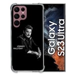 Cokitec Coque Renfocée en Verre Trempé pour Samsung Galaxy S23 Ultra Musique Johnny Hallyday Noir