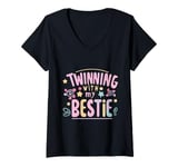 Womens Twinning With My Bestie Spirit Week Girls & Twin Day Groovy V-Neck T-Shirt