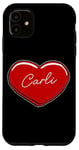 Coque pour iPhone 11 Carli Cœur dessiné à la main avec inscription « First Name Hearts I Love Carli »