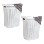 Mind Reader 50L Slim Laundry Hamper, Set of 2, Clothes Basket, Lid, Wicker Design, Plastic, 17.65"L x 13.75"W x 21"H, White