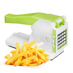 Relaxdays 10024688 Coupe-frites professionnel avec 2 grilles, coupe-légumes professionnel manuel, multi-usage pour les fruits et les légumes, blanc/vert