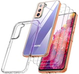 RKINC Coque pour Samsung Galaxy S21 FE 5G, avec 3 Films de Verre Trempé Armor, ne jaunissant jamais Norme Militaire, résistante aux Chocs et aux Rayures Coque de Protection Transparent