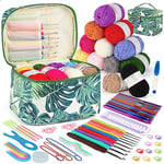 Coopay Kit de Crochet Portable, Kit de Crochet Debutant Complet, Crochet Métal Coloré et Crochet TPR, Kit Crochet avec 12 pelotes de Laine, Sac de Crochet, Accessoires, Kit de Crochet pour Débutant