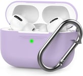 AHASTYLE Coque en Silicone pour Airpods Pro Anti-Rayures Étui de Protection Compatible avec Airpods Pro 2019 [LED Frontale Visible] Housse Antichoc pour Apple AirPods Pro (avec Mousqueton, Lavender)