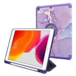 iPad 10.2" (2021 / 2020 / 2019) Flip Deksel m. Ståfunksjon & Pencil Holder - Lilla Marmor