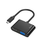 Hama USB-C to VGA and HDMI Adapter, 4K Ultra HD, Full HD 1080p (2-in-1 USB-C adapter with HDMI and VGA ports for connecting PC, laptop, MacBook, tablet, iPad, or phone to monitor, TV, or projector)