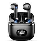 POMUIC Ecouteurs Bluetooth sans Fil,2023 Écouteurs Bluetooth 5.3 ENC Réduction Casque,40 Heures Durée Lecture Écran LED,Hi-FI Son Stéréo,IP7 Étanche,Contrôle Tactile Oreillette Bluetooth W23-Pro Noir