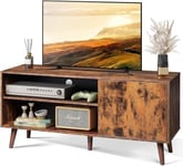 WLIVE TV Stand for 55 Inch TVs, Small TV Unit with Storage Cabinet, Mid-Century TV Stand for Living Room and Bedroom, 50 Inch TV Console, Rustic Brown