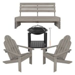 Set 4 pcs meuble de jardin avec banc et chaises Adirondack en bois + bol de feu