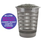 Large Plastic Laundry Linen Washing Basket Bin 60L Storage Hamper With Lid