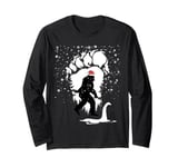 Bigfoot Christmas Loch Ness Santa Hat Lights Snowflakes Xmas Long Sleeve T-Shirt