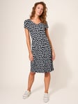 White Stuff Petite Abstract Print Jersey Dress, Black/Multi