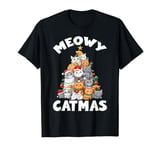 Meowy Catmas Cat Christmas Tree Xmas Girls Boys Funny Santa T-Shirt