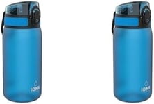 Ion8 Kids Water Bottle, 350ml, Leak Proof, One-Finger Open, Dishwasher Safe, BPA Free, Flip Cover, Carry Handle, Spill-free On-The-Go, Easy Clean Carbon Neutral Recyclon, Blue (Pack of 2)