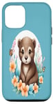 Coque pour iPhone 13 Pro Adorable bébé loutre entouré de fleurs et de papillons