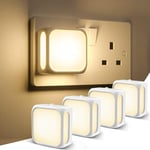 PURSNIC Night Light Plug in Wall, with Dusk to Dawn Photocell Sensor, 3000K Warm White, Brightness Adjustable, 1W LED Night Light for Kids, Bedroom, Hallway, Stairs, 4 Pack