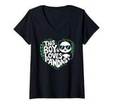 Womens This Boy Loves Pandas Cute Panda Bear Valentines Day V-Neck T-Shirt