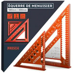 Presch Équerre de menuisier Set - 180mm & 300mm - Surface innovante effaçable - Guide de perçage intelligent - Aluminium fraisé de haute précision pour des angles de 90° toujours précis