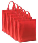 IPEA Sacs de Course Shopper en TNT - 5 pièces - Tote Bag - Dimensions 42 x 37 cm - Sac en Tissu non Tissé réutilisable pour le shopping et les loisirs - Sacs rouges Noël - Lot de 5 - Rouge