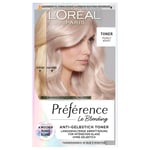 L'Oréal Paris Coloration capillaire anti-jaunissement pour un blond frais et une brillance intense, sans ammoniaque, Préférence Le Blonding, Pearly Boost