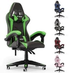 bigzzia Ergonomic Gaming Chair - Gamer Chairs with Lumbar Cushion + Headrest, Height-Adjustable Office & Computer Chair for Adults, Girls, Boys (Without footrest, Green)