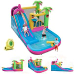 Goplus - Château Gonflable Flamant avec Souffleur 680w, Trampoline, Toboggan, Mur d'escalade,Piscine,Aire de Jeux Gonflable avec 50 Boules