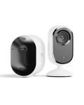 Arlo Pro 5 2K + Essential 2 Indoor 2K, Caméra de Surveillance WiFi Extérieure sans Fil,Batterie Rechargeable Longue durée, Vision Nocturne Couleur Avancée, Essai Secure Inclus, 1 Caméra Blanc