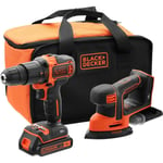 Black & Decker 18V Cordless Hammer Drill & Mouse Detail Sander+ Battery &Charger