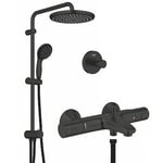 Lot de GROHE Vitalio Start 250 Colonne de Douche avec Inverseur Manuel Noir Mat + GROHE Precision Start Mitigeur Thermostatique Bain/Douche Noir Mat + GROHE Start Patère Murale Salle de Bain Noir Mat