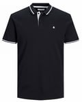 JACK & JONES Mens Black Short Sleeve Tipped Jersey Polo Shirt | Size Small