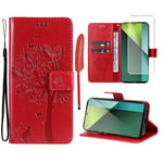 Oududianzi-Coque Xiaomi Redmi Note 13 Pro 5G / Poco X6 5G [1X Verre Trempé] Étuis Rabat Folio Protection Cuir PU Portefeuille Silicone [Fermeture Magnétique][Emplacements Cartes][Stand Feature]-Rouge