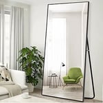 KIAYACI Miroir de Sol surdimensionné sur Toute la Longueur avec Support, Miroir Mural pour Chambre à Coucher, Dressing (Noir, 180,3 x 81,3 cm)