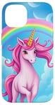 iPhone 14 Colorful Unicorn in Clouds with Bright Rainbow Case