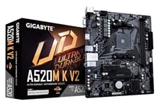 GIGABYTE Carte mère A520M K V2 - Prend en charge les processeurs AMD Ryzen série 5000 AM4, jusqu'à 5100MHz DDR4 (OC), PCIe Gen3 x4 M.2, LAN GbE, USB 3.2 Gen 1