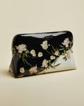 TED BAKER ❤️ Black Eldeflower Print HIGH SHINE Wash BAG 'CEECEEE' ❤️ Brand New