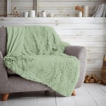 GC GAVENO CAVAILIA Teddy Fleece Throws For Sofas, Fluffy Bed Blankets, Snuggle Warm Throw Blanket, Sage Green, 150X200 Cm