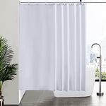 Furlinic Rideau de Douche Anti Moisissure Tissu en Polyester Imperméable Rideaux de Douche Textile Lavable pour Baignoire ou la Salle de Bain 16 Crochets de Rideau Douche Blanc Extra Long 240x180cm.