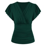 Slim Fit Ruched Blouse Cross Front V Neck Short Sleeved Blouses Shirts Top For