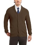 Kallspin Cardigan Homme en Laine Mélangée à Col Châle Pull Gilet Boutonné en Tricot avec Poches (Marron Foncé, XXL)