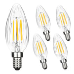 BRIMAX E14 LED Candle Bulbs Dimmable 4W, 40W Equivalent, Soft Warm White 2700K, Flame Wrinkle Glass Shell, 400lm, Small Edison Screw SES Chandelier Bulbs, C35 LED Filament Candelabra Bulb, 5Pack