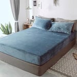 Michorinee Drap Housse en Polaire 180x200 Bonnet 30 cm Bleu - Toucher Cachemire - Drap de lit Flanelle Microfibre Super Chaud pour Matelas Épais