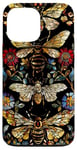 Coque pour iPhone 13 Pro Max Beau motif abeilles et fleurs noires