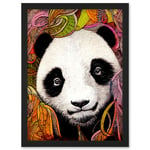 Cute Panda In Bright Colourful Pattern Jungle Leaves Illustration Artwork Framed Wall Art Print A4