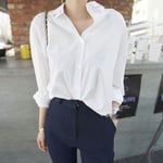 Women'S Shirt Women Solid Turn-Down Collar White Shirt Batwing Sleeve Button Up Long Blouse-White_Blouse_M