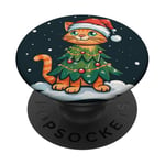 Funny Cat in Christmas Tree Costume for Cats PopSockets Swappable PopGrip