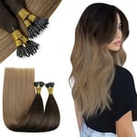 RUNATURE Nano Ring Extension Anneaux Cheveux Naturel Balayage 12 Pouces/30cm Extension a Froid Nano Loop Brun Foncé a Brun Moyen Mixte Blond Cendré #2/6/18 Nano Tip Human Hair Extensions 40g/50s