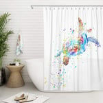 SUMGAR Turtle Shower Curtain with Lead Lines Coastal Beach Multicoloured Colourful Sea Turtle Bathroom Curtain Ocean Animal Bath Curtains Marine Life Polyester Waterproof,12 Curtain Rings 180x200cm