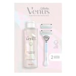 Gillette Venus Rasoir pour femme + 2 recharges de lames + gel de rasage 2 en 1 et nettoyant 190 ml, spécialement conçu pour les poils pubiens et la peau avec un pH équilibré