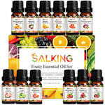 SALKING Fruit Fragrance Oils Essential Oils Gift Set, 12 * 10ML Diffuser Essential Oil Set for Candle & Soap Making - Cranberry, Mango, Lime, Sweet Orange, Peach, Grapefruit, Pineapple,Strawberry