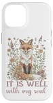 Coque pour iPhone 14 It Is Well With My Soul Religieux Christian Fox Cottagecore